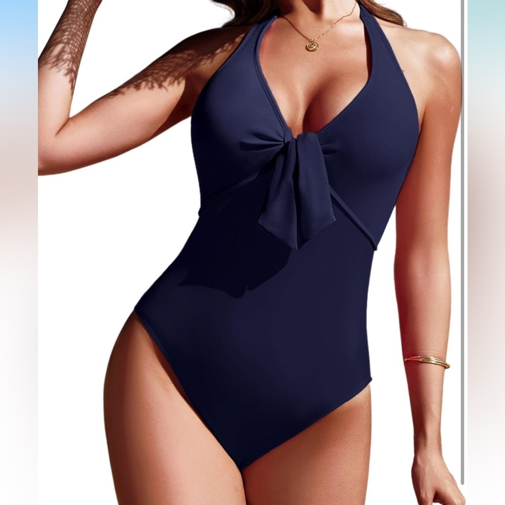AI'MAGE Women's One Piece Swimsuits Halter Bathing Suits Knot Front